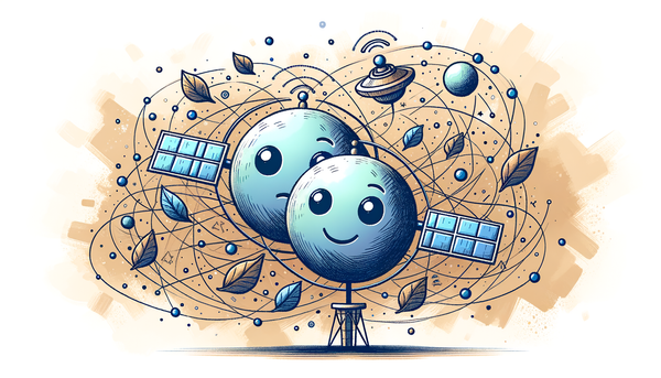 Playful doodle of satellites symbolizing connectivity