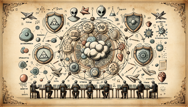 Artistic doodle of governance concept with shields.