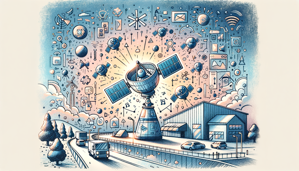Futuristic doodle of AI satellites in soft colors.