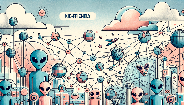 Pastel collage of interconnected globes representing AI governance