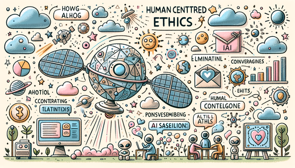 Doodle artwork symbolizing AI and ethics in soft pastels.