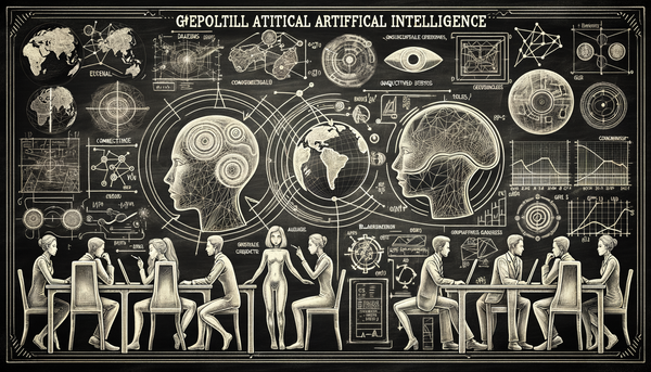 Futuristic chalkboard illustration of AI concepts
