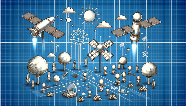 Doodle art of AI satellites and ethics.