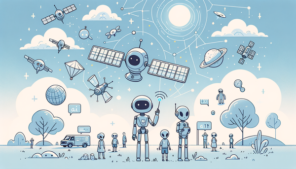 Hopeful illustration of AI satellites in soft colors.