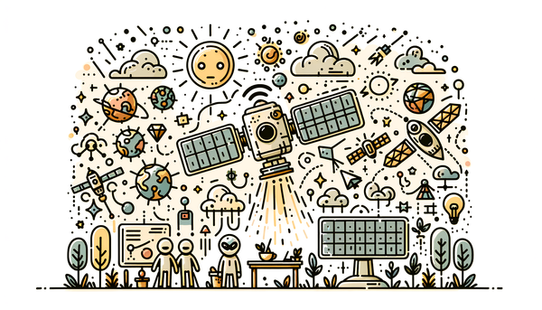 Doodle art symbolizing artificial intelligence with satellites.