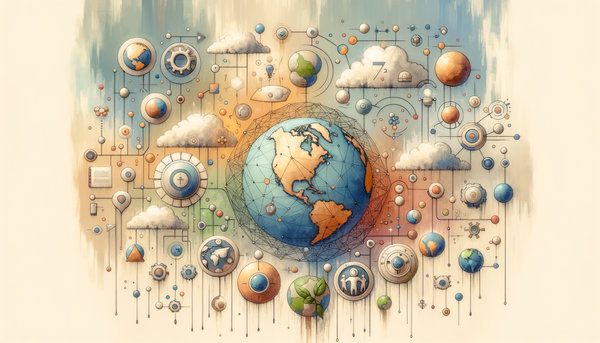 Oil painting of interconnected globes and technology