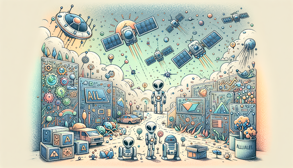 Doodle illustration of satellites representing Artificial Intelligence.