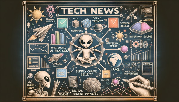Chalkboard drawing of technology concepts.