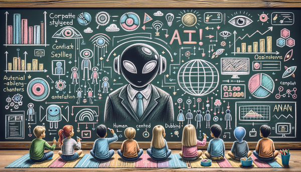 Chalkboard drawing of AI-themed corporate elements