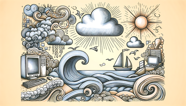 Doodle landscape illustration with technology elements.