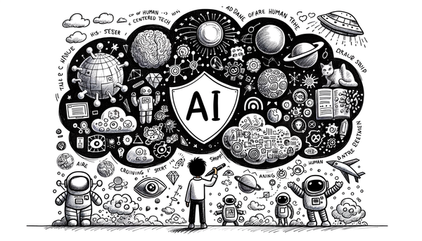 A hand-drawn doodle representing AI concepts.