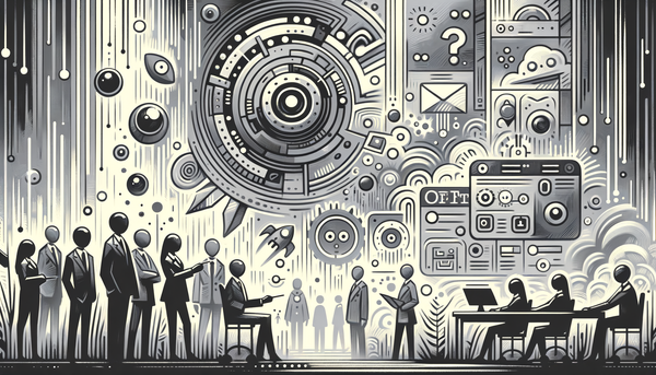 A grayscale painting depicting futuristic tech elements.