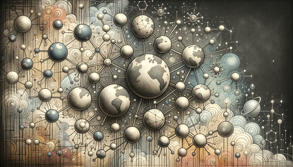 A network of interconnected globes on a chalkboard