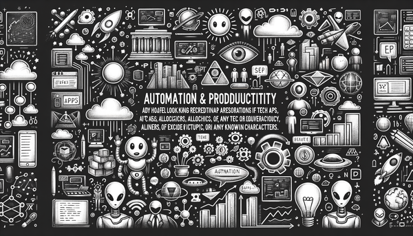 Minimalist grayscale illustration of automation and productivity theme.