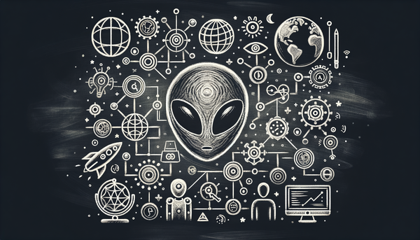 Chalkboard-style artwork of interconnected globes and technology