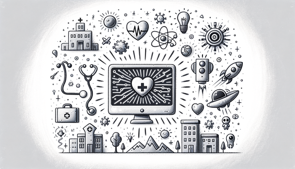 Grayscale doodle illustrating AI in healthcare.