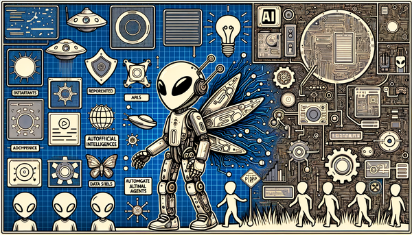 Futuristic doodle artwork representing AI concepts.