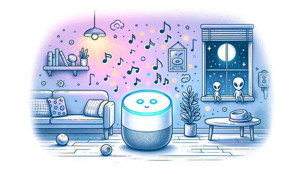 Illustration of a cozy, modern living room with smart devices.