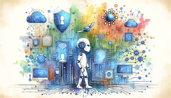 Watercolor artwork depicting abstract tech advancements.