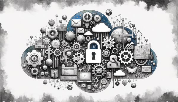 Grayscale watercolor collage of automation and privacy