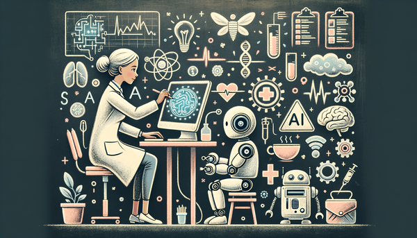A chalkboard drawing of scientists and AI concepts.