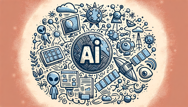 A colorful doodle of AI satellites in a tech-themed scene.