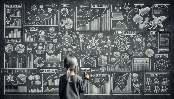 Chalkboard drawing depicting stock market concepts.