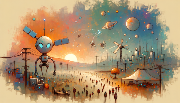 Pastel illustration of satellites symbolizing automation