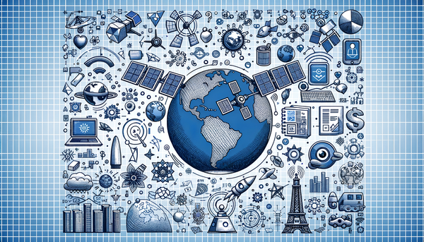 Blueprint doodle of AI in geopolitics with satellites