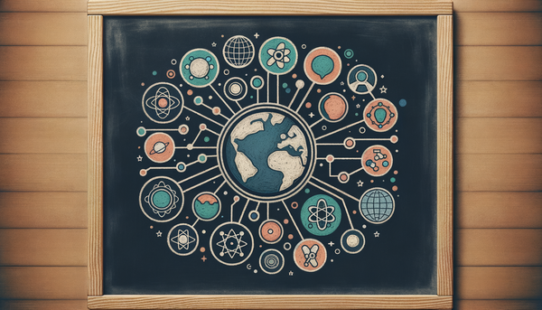 Illustration of interconnected globes on a chalkboard