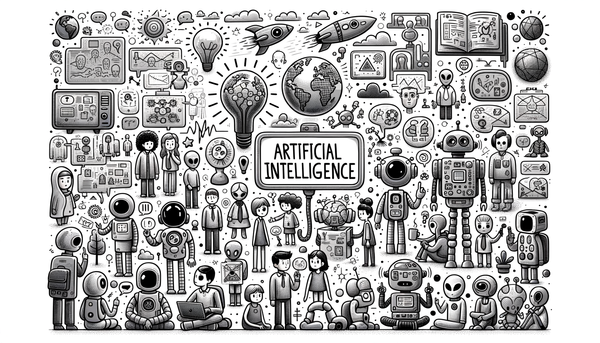 Playful doodle artwork representing global perspectives on AI.