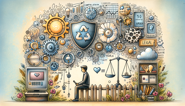 Doodle artwork of tech and legal themes in soft pastels.