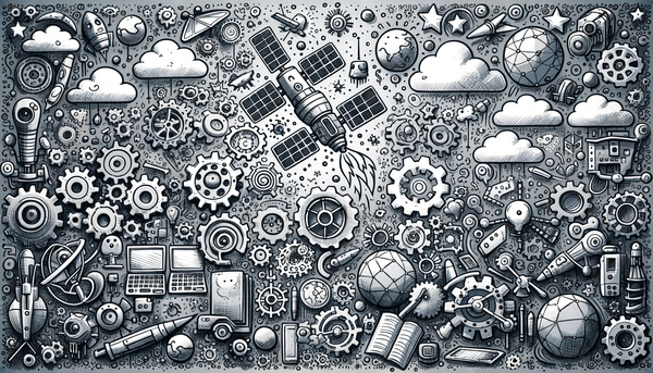 Doodle-style artwork of artificial intelligence elements.