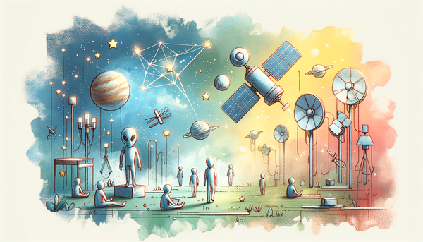 Colorful banner depicting AI satellites in a soft pastel scene.