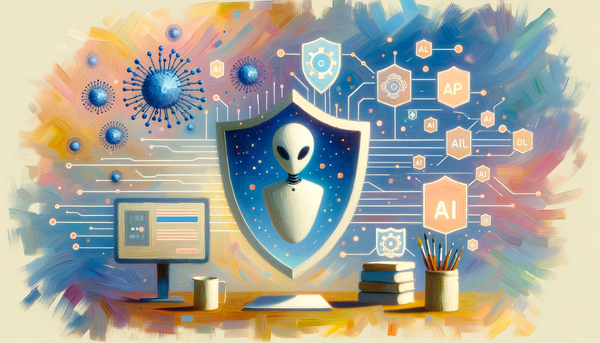 Artwork depicting artificial intelligence with data shields.