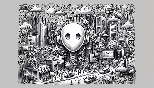 A hand-drawn grayscale representation of positive AI concepts.