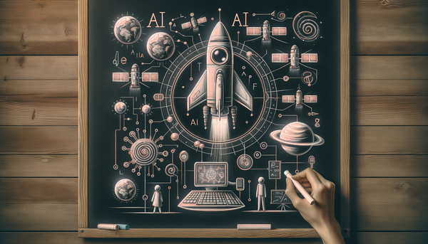 Chalkboard drawing of satellites representing AI automation
