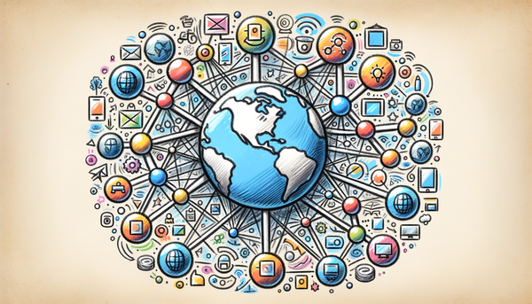 Doodle illustrating interconnected globes symbolizing AI.