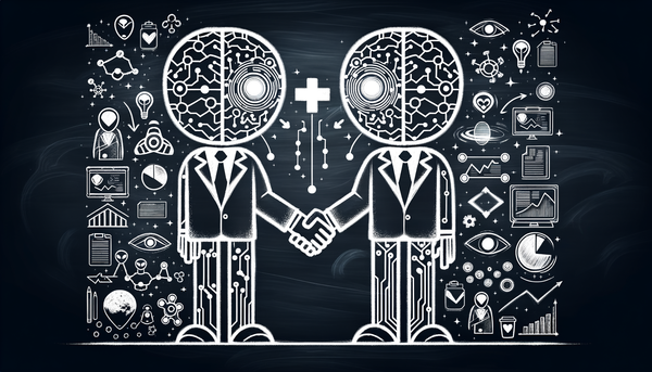 Futuristic chalkboard illustration of corporate merger.