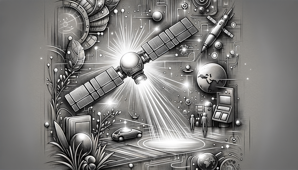 Grayscale doodle showcasing futuristic technology concepts.