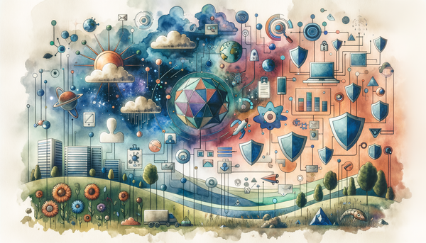 Whimsical digital landscape of technology and nature