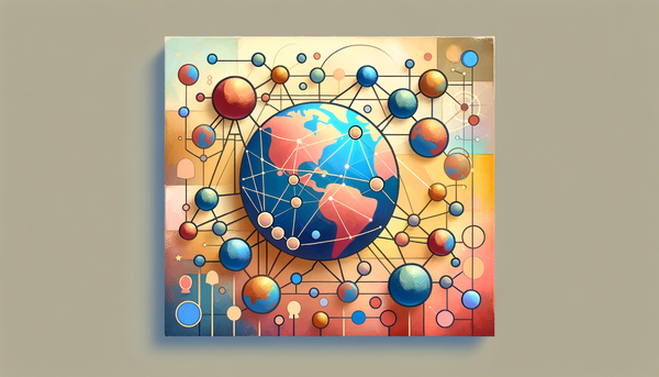 Colorful collage of interconnected globes representing technology.