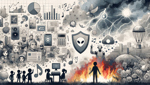 Collage depicting human-centered technology and AI concepts.