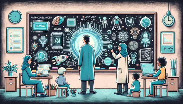 Humans engaging with technology on a chalkboard.