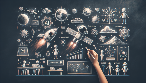 Chalkboard drawing of AI technology elements.