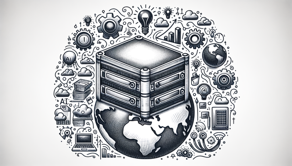 Futuristic storage container on a globe with AI elements.