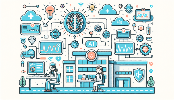 Doodle of a clinician in a hospital using AI tools.