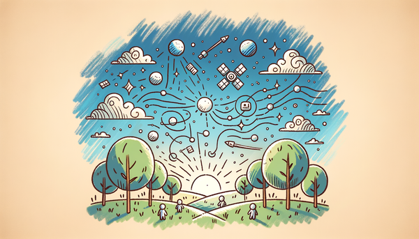 Doodle of AI satellites in a serene sky