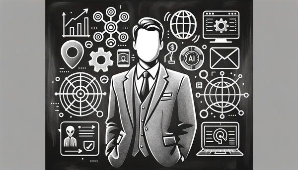 Minimalistic grayscale chalkboard art of a businessperson
