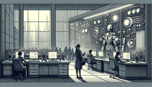 Minimalist grayscale artwork representing workplace efficiency